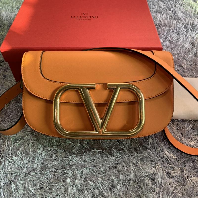 Valentino Shoulder Tote Bags VA1011 Plain Gold Button Orange